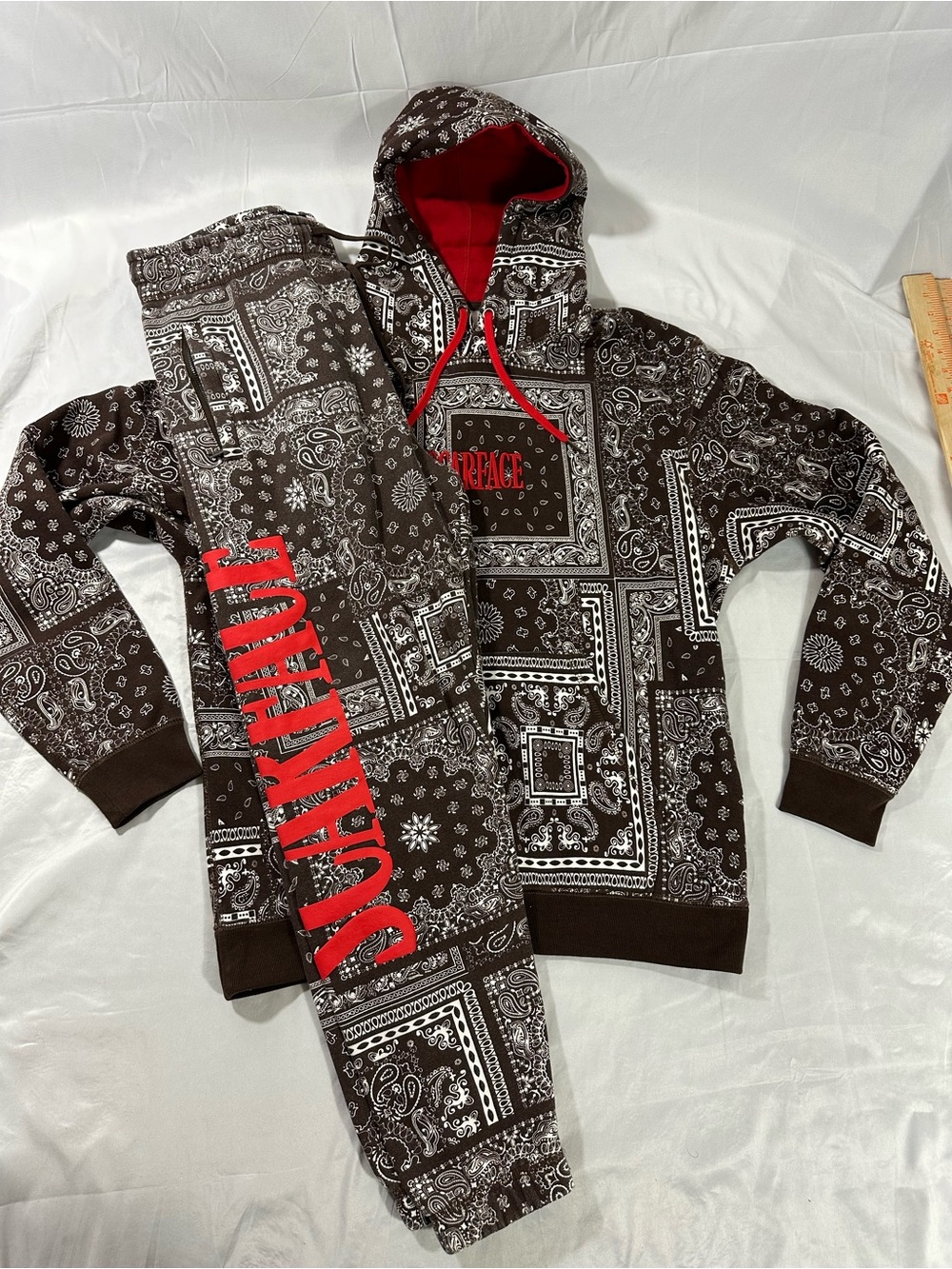 Scarface X Shoe Palace Brown Paisley Sweatsuit Large Hoodie & Sweatpants Retro